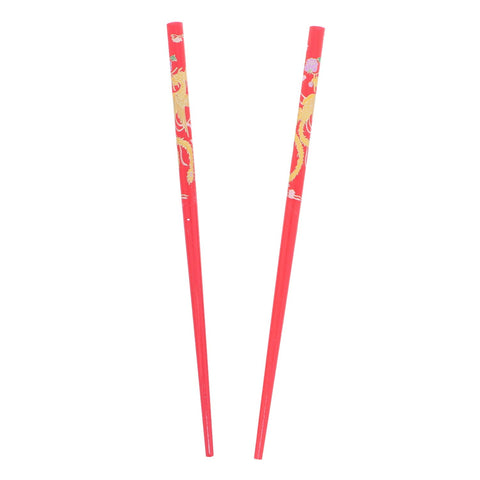 Set of Wooden Hair Sticks With Chinese Dragon Chopsticks - Red