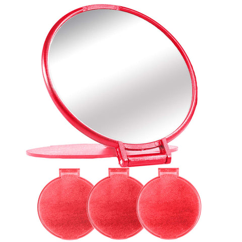 Compact Mirror Bulk Round Makeup Mirror for Purse, Set of 3, 2.6"L x 2.37"W (Red)