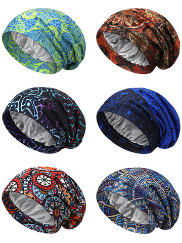 Sintege 6 Pcs Satin Lined Bonnet Sleep Cap for Women Men African Silk Soft Beanie Hair Sleep Wrap for Natural Curly Braids, As Shown in the Picture', One Size