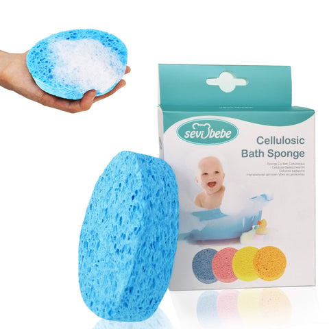 Sevi Baby Cellulose Bath Sponge,100% All Natural Pure Baby Bath Sponge, Biodegradable, Hypoallergenic, Soft & Absorbent Sponge For Baby's Skin, Made in Turkey (Blue)
