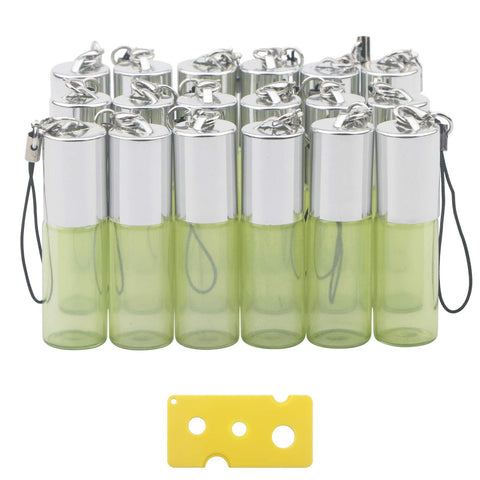 jiuwu 5ml 18pcs Set Glass Pearlescent Roll-on Bottle Stainless Steel Roller Balls Green Essential Oil Vials with Opener Tool Pendant Refillable Perfume Oil Beauty Bottles