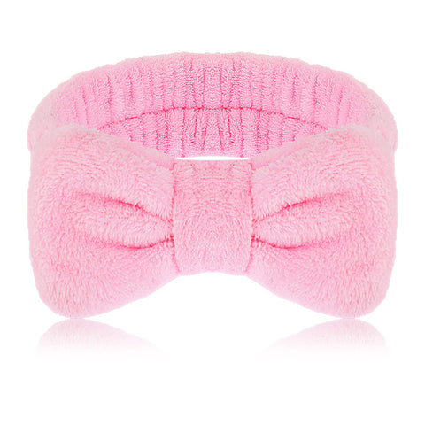 Molain Spa Headband, Bowknot Hair Bands Makeup Headbands Women Coral Fleece Elastic Headband Washing Face Hair Wrap for Washing Face Shower Sports Beauty Skincare (Pink)