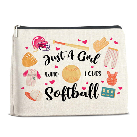 YeleY Gifts for Softball Lovers - Softball Gifts for Girls - Softball Lovers Gifts for Sister Daughter Bestie BFF - Just a Girl Who Loves Softball Makeup Bag Cosmetic Bag Makeup Zipper Pouch, multicolor