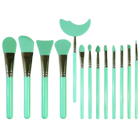 Mint Green(13Pcs) : Lormay 13 Pcs Silicone Makeup Brush Set: Face Mask Liquid Foundation Brushes, Smudge Eyebrow Lip Make Up Brush Kit, Mascara Shield And Eyeshadow Shield (Green)