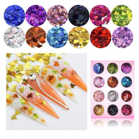 MEILINDS 3D Glitter Sequins Nail Art Tips Charms Maple leaf Design Manicure Nail Decoration 12 Colors