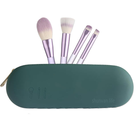 Shunvan life Silicone Makeup Brush Holder, Large Capacity Makeup Brush Bag with Anti-Fall Out Zipper, Portable Travel Cosmetic Brush Bag for Travel and Daily, green, Portable