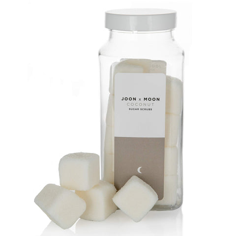 JOON X MOON Sugar Scrub (Coconut, 10.5 Oz -18 Cubes), Exfoliating Body Scrub, Moisturizing Aloe and Shea Butter to Soften and Nourish Skin, Beauty and Self Care Essential, Single Use Scrub Cubes