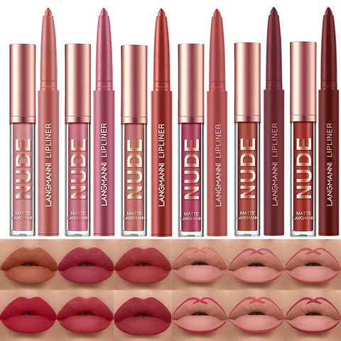 6 Matte Lipstick with 6 Lipliners Durable Lip Gloss Long-Lasting Non-Stick Cup Not Fade Waterproof High Pigmented Velvet Lipgloss Kit Beauty Cosmetics Makeup Gift for Girls(12PCS)
