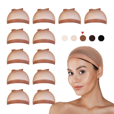 12 PCS! STUDIO LIMITED Perfect Fit Ultra Thin & Expandable Stocking Wig Cap, Each pack contains 2 wig caps, 6 PACK (Light Brown)