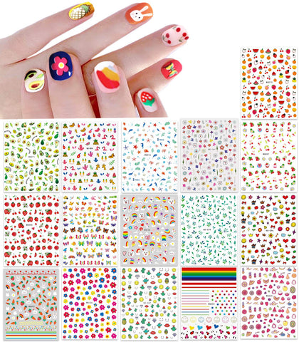 New 16 Large Sheets Nail Stickers for Women Kids Teens Little Girls Self Adhesive Nail Decals for Nail Art Decoration Include Flowers Butterfly Plants Leaves Fruits Rainbow Animals and More