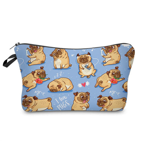 Cosmetic Bag for Women,Loomiloo Adorable Roomy Makeup Bag Travel Waterproof Toiletry Bag Accessories Organizer (Flower Pug 51491)