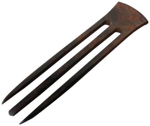 JWL (1) Rosewood Three (3) Prong 6 Inch Straight Hair Stick Pick Pic Pin Fork - Hawaiian Style