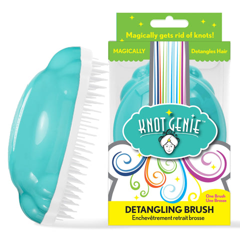 Knot Genie Original Detangling Hair Brush for Kids | Perfect Detangling Brush for Curly Hair, Gently Separate Tangles, Leaves Hair Smooth and Shiny | The Pain-Free Knot Detangler (Aquamarine)