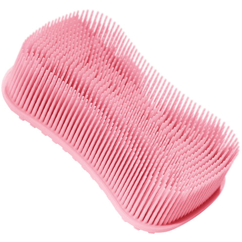 ELFRhino Bath Sponge 2 in 1 Silicone Shower Brush Natural Bristle Massager Brush Gentle Scrub Skin Exfoliation For Face and Body Massage Nubs Improve Cellulite Pink