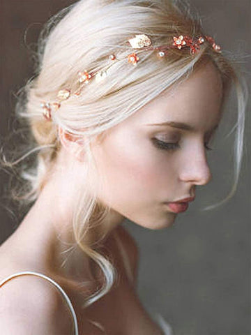 Yean Bride Wedding Hair Vine Headband Gold Leaf Bridal Accessories for Women (Rose Gold)