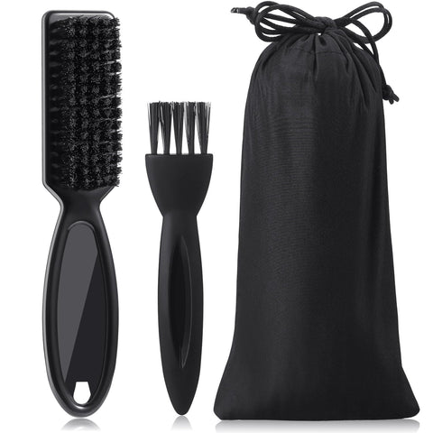 2 Pieces Hairdressing Barber Clipper Brush Tools Set, Include Clipper Blade Cleaning Brush Nylon Brush and Shaver Razor Trimmer Cleaning Brush with Drawstring Storage Pouch