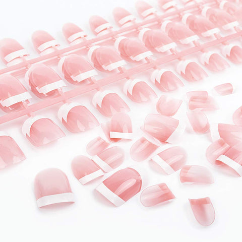 Yokilly 120 Pieces Natural French Fake Nails,Acrylic False Nails Kit Including 12 Different Size Short Press on False Nails,Pink White Nails Tips Sets with Nail Glue Stickers,Files and Stick (120 Pcs)