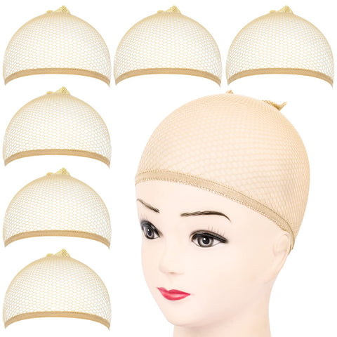 FANDAMEI Wig Cap, 6PCS Light Brown Mesh Wig Cap, Closed End Hair Mesh Net, Liner Weaving Caps for Women, Men, Kids, Wig Caps for Halloween, Cosplay