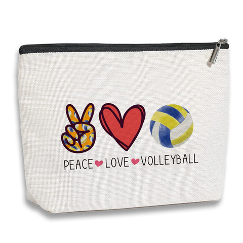 Volleyball Inspirational Gifts for Women Volleyball Stuff Gifts for Teen Girls Volleyball Players Teams, Birthday Gifts for Women Her Best Friend BFF Bestie Makeup Bag - Peace Love Volleyball, Beige