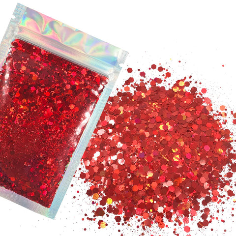 Red Metallic - Cosmetic Grade Chunky Glitter - Chunky Hexagon Shape - Festival Rave Makeup Face Body Nails Resin Arts & Crafts - Solvent Resistant