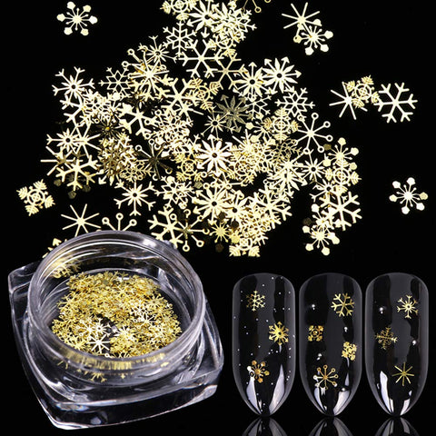 Snowflakes Nail Art Glitter Decals Christmas Gold Nail Stickers Winter Nail Sequins Paillette 3D Sparkly Nail Flakes Snowflakes Holographic Nail Supplies Decorations Accessories Manicure 1 Box