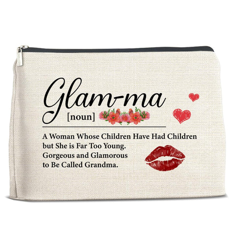 Funny Glamma Gifts Makeup Bag for Grandma Nana Gigi New Glamma, Gifts for Grandma Birthday Christmas Mother's Day, Grandma Cosmetic Bag Makeup Pouch, polychrome, 10 x 7 inches
