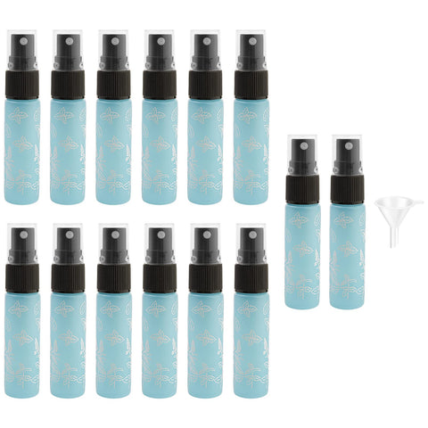 Newzoll 14 Pieces Empty Glass Spray Bottle, 10 ml/ 0.37 oz Fine Mist Sprayer Bottles Portable Refillable Perfume Container for Essential Oils, Travel (Cyan)