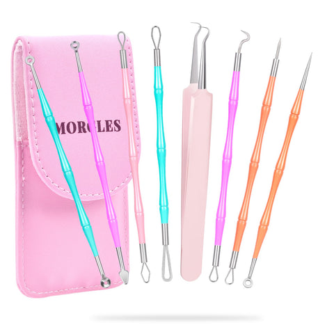Blackhead Remover Tools, MORGLES 7PCS Pimple Popper Tool Kit Professional Stainless Comedone Popper Extractor Tool for Blackhead Blemish Zit Removing with Leather Travel Case