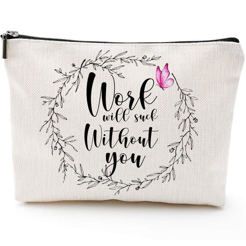 Blue Leaves Coworker Leaving Gifts for Women Going Away Gifts,Coworker Goodbye Gift,Farewell Gifts for Coworkers,Friends,Boss- Cosmetic Bag Gifts