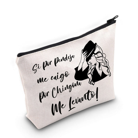 G2TUP Jenni Rivera Fan Gift Jenni Rivera Cosmetic Bag Si Por Pendeja Me Caigo Por Chingona Me Levanto Makeup Bag Latina AF Gift, Si Por Pendeja Me White Bag,