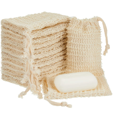Soap Saver Bag with Drawstring Exfoliating Pouch Sisal Soap Savers Mesh Soap Bag Foaming and Drying Soap Holder for Bath and Shower (70)