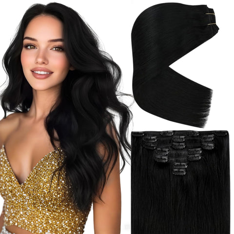 VeSunny Clip in Human Hair Extensions Blonde 18inch Clip on Extensions Dark Ash Blonde Highlight with Golden Blonde Clip in Hair Extensions Double Weft 100g 7pcs