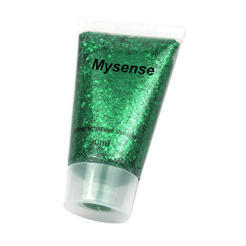 Mysense Green Body Glitter, Face Glitter Gel, Mermaid Sequins Chunky Glitter for Body Face Eye Hair Nail, Mardi Gras Halloween Christmas Glitter Green Face Paint Festival Makeup for Women Girls, 30g