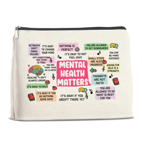 Mental Health Gifts for Women, Inspirational Mental Health Makeup Bag, Positive Affirmations Gifts, Motivational Gift for Friends Mom Daughter Sister Bestie, Self Love Gifts Mental Health Cosmetic Bag, multicolor