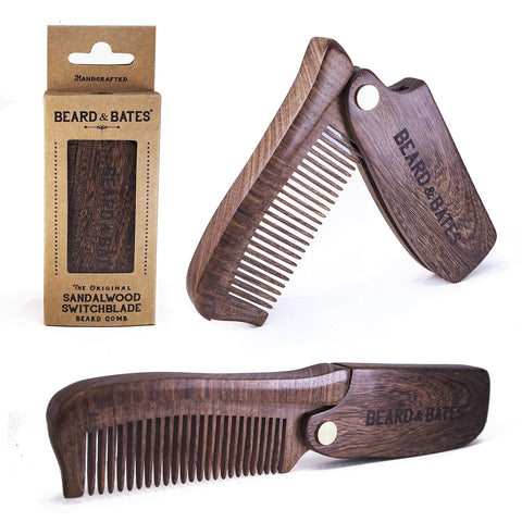 Beard & Bates | The Sandalwood Switchblade - Luxury Foldable Wooden Beard Hair Comb | Boutique