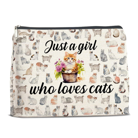 YeleY Cat Lover Gift Makeup Bag Cat Gifts for Cat Mom Cat Owner Just a Girl Who Loves Cat Cosmetic Makeup Bag Gift for Teen Girls Sister BFF Bestie Daughter, multicolor