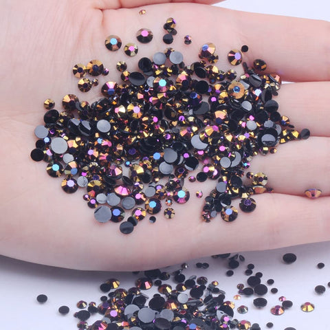 Mixed 1000pcs 2-6mm Gold Rose AB Resin Nail Rhinestones 3D Non Hotfix Glitter Round Flatback Nail Stones Strass Gems Diamonds DIY Nail Art Decoration (15 Gold Rose AB)