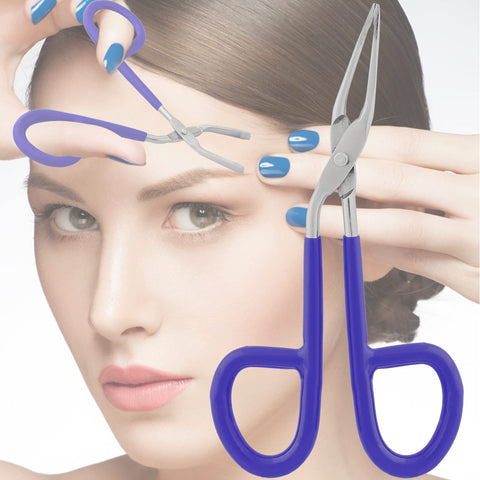 VISION TEK MED Professional Scissor Handle Tweezers Stainless Steel Shape Tool 'Eyebrow Nose Hair Clip Tweezer Remover for Lady Women (Blue Pvc Handle)