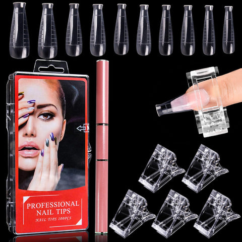 EBANKU 100 PCS Dual Nail Forms T Shape Gel Nail Mold Dual Acrylic Nail Extension Tool Kit with Dual-Ended Gel Brush & Picker 5Pcs Nail Tips Clip for Gel Quick Building (T Shape)