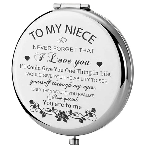 GAOLZIUY Niece Gifts Compact Mirror for Niece from Aunt, Silver Niece Compact Mirror, Birthday Gifts for Niece from Aunt Uncle for Niece’s Birthday, Graduation Wedding Anniversary Christmas