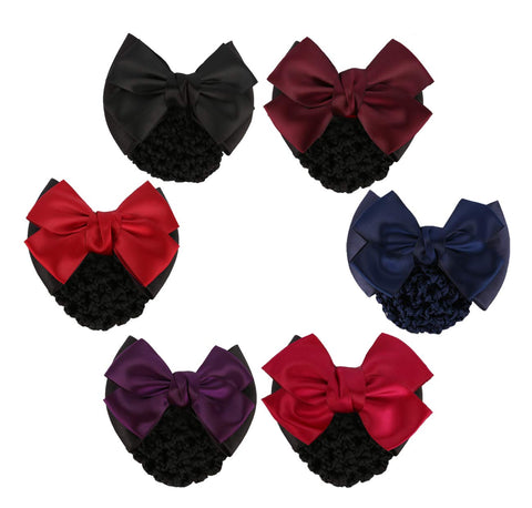 Driew Hair Styling Accessories Snood Net Bow Decorate Barrette Hair Net Bun Cover Net Mix Color 6 Pcs/set