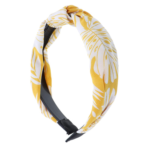 Turban Knot Headband with Leaves-Yellow