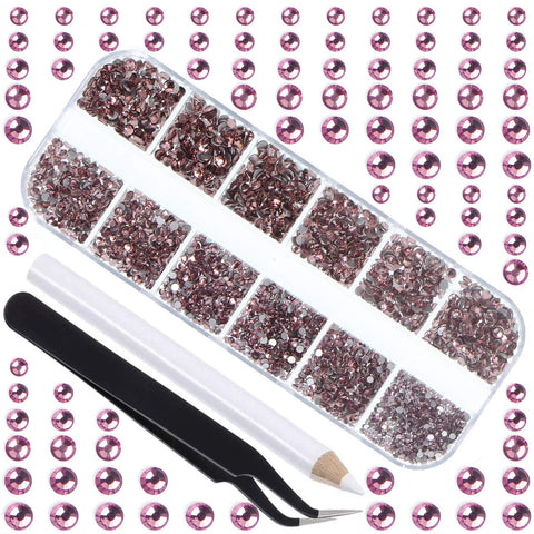 LPBeads 3456 Pieces 6 Sizes Lt.Amethyst Flat Back Round Crystal Rhinestones for Crafts Nails Art Face Makeup Clothes DIY with Pick Up Tweezers and Picking Pen