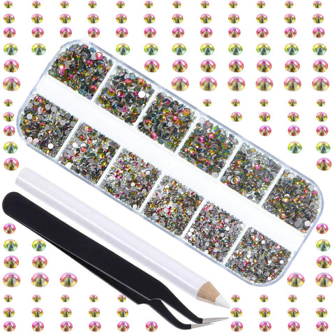 LPBeads 3456 Pieces 6 Sizes Vtrail Medium Flat Back Round Crystal Rhinestones for Crafts Nails Art Face Makeup Clothes DIY with Pick Up Tweezers and Picking Pen
