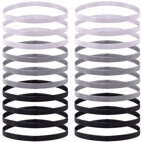 Duufin 20 Pieces Elastic Sport Headbands Non-Slip Workout Headband Thin Sweat Headband Elastic Headband for Women, Men and Girls