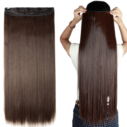 S-noilite Trendy Medium Brown 30" Straight Curly 3/4 Full Head One Piece 5clips Clip in Hair Extensions Long Poplar Style for Xmas Gifts