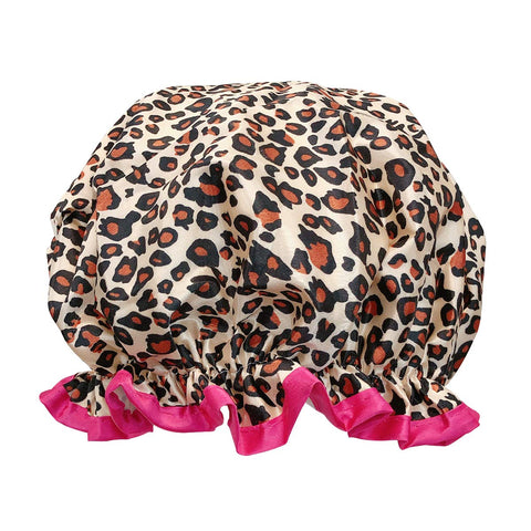 allydrew Wild Side Reusable Women's Waterproof Shower Caps for Long Hair, Leopard