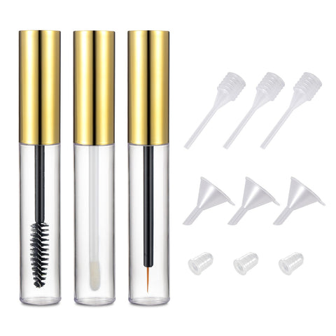 10ml Empty Mascara Tube Eyeliner Cream Container Bottle Lip Gloss Bottle with 3 Piece Funnel&Rubber Inserts for Castor Oil(Golden)