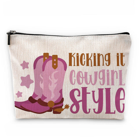 Sufamb Kicking It Cowgirl Style Hot Pink Cowgirl Boot Makeup Bag,Western Country Cowgirl Cosmetic Pouch for Women Girls,Christmas Birthday Gifts for Teen Girls,Cowgirl Gifts for Girls