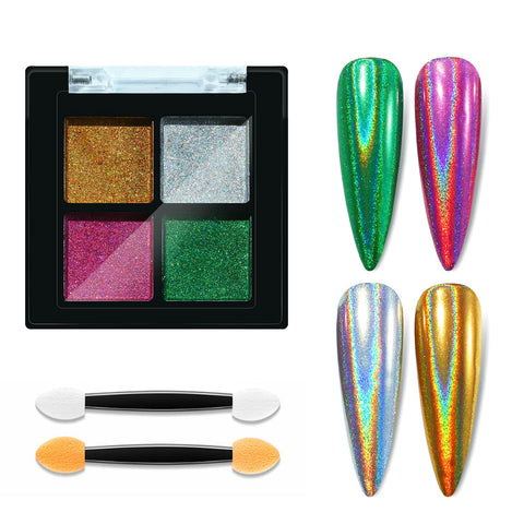 Mesiyun Nail Art Solid Mirror Aurora Powder Holographic Chrome Pigment Mermaid Iridescent Dust Magic Neon Effect Manicure 4 Colors (4Colors Laser Solid Powder)